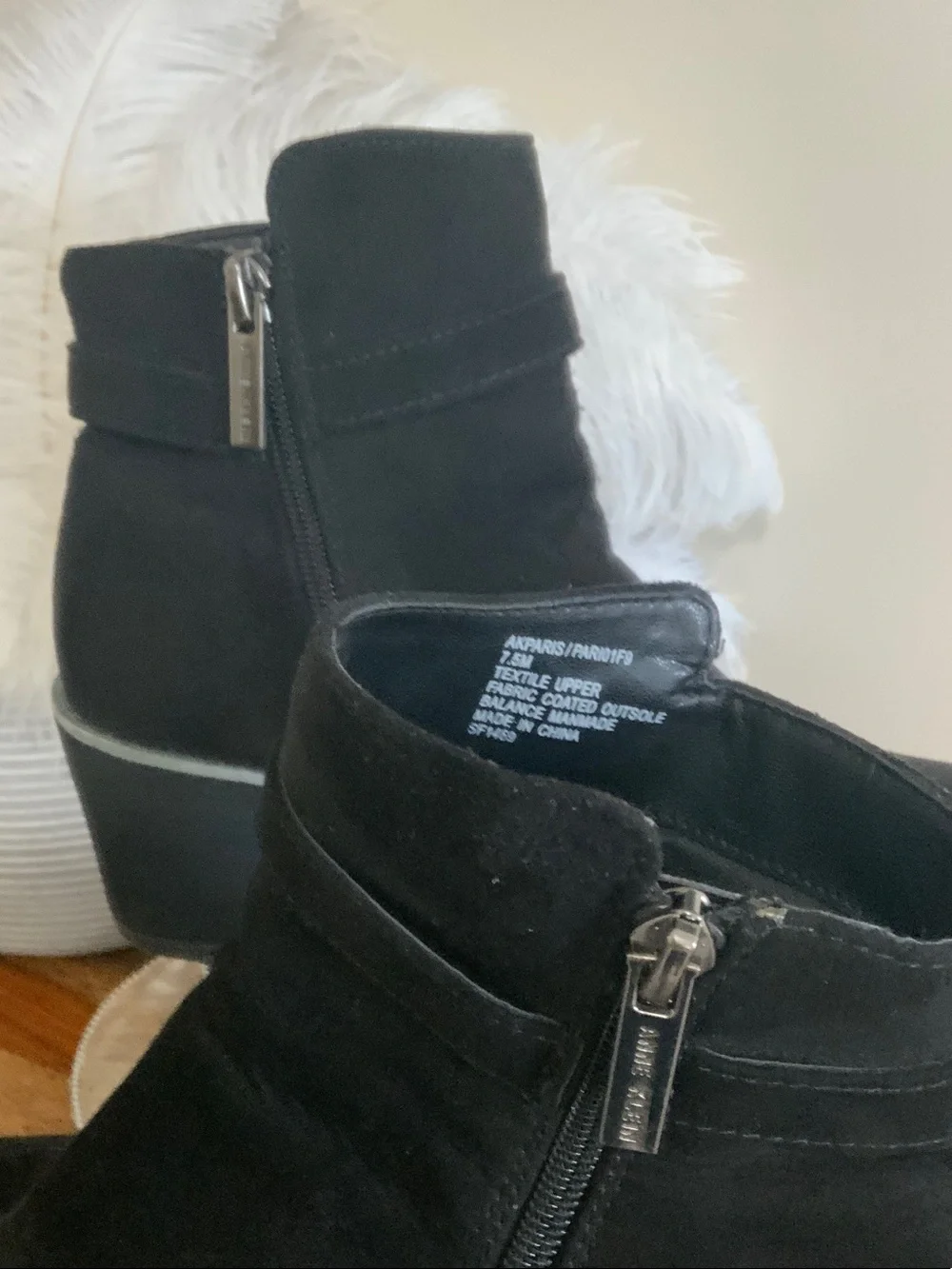 Anne Klein Black Suede Wedge Ankle Boots with Buckle